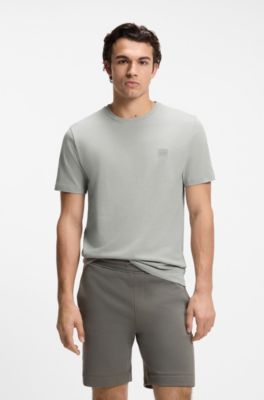 T-shirt van katoenen jersey met logopatch, Lichtgrijs