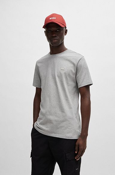 Cotton-jersey T-shirt with logo patch, Light Grey