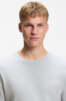 T-Shirt aus Baumwoll-Jersey mit Logo-Patch, Hellgrau