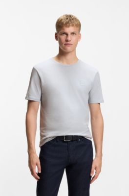 T-shirt en jersey de coton avec patch logot&eacute;, Gris chin&eacute;