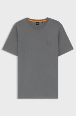 コットンジャージー Tシャツ ロゴパッチ, グレー