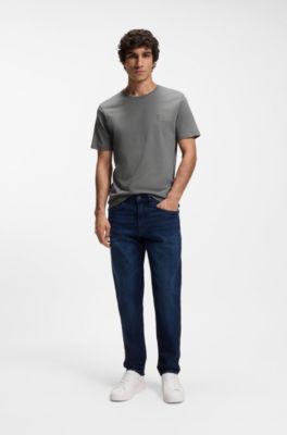 Cotton-jersey T-shirt with logo patch, Grey