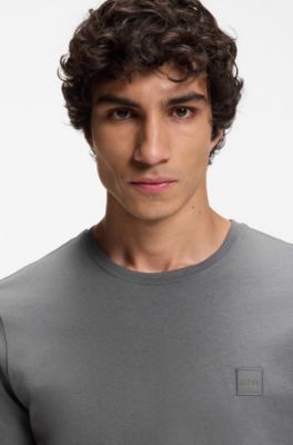 Cotton-jersey T-shirt with logo patch, Grey