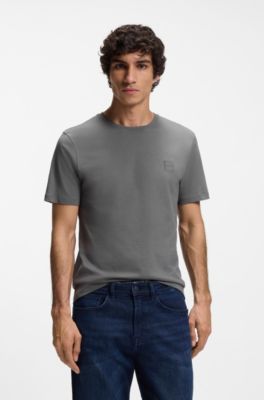 コットンジャージー Tシャツ ロゴパッチ, グレー