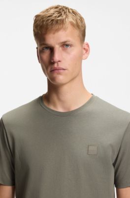 T-shirt in jersey di cotone con toppa con logo, Grigio