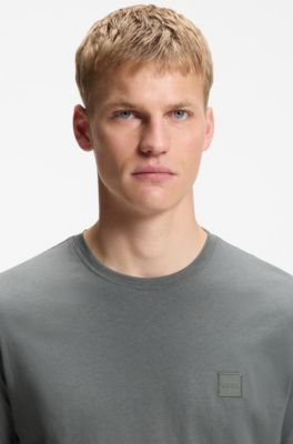 Cotton-jersey T-shirt with logo patch, Grey