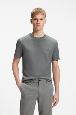 Cotton-jersey T-shirt with logo patch, Grey
