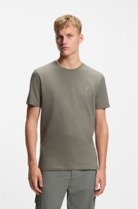 Cotton-jersey T-shirt with logo patch, Grey
