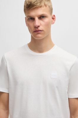 Cotton-jersey T-shirt with logo patch, White