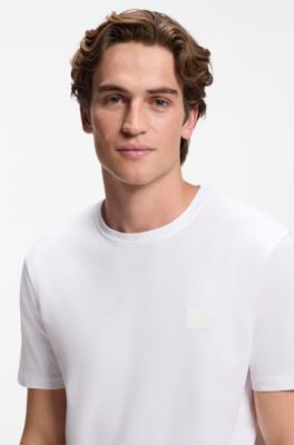 T-shirt van katoenen jersey met logopatch, Wit