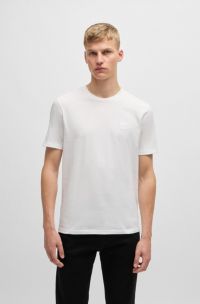 T-shirt en jersey de coton avec patch logoté, Blanc