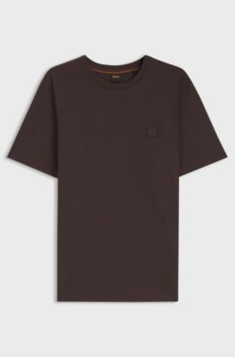 Cotton-jersey T-shirt with logo patch, Dark Brown
