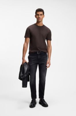 Cotton-jersey T-shirt with logo patch, Dark Brown