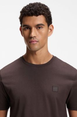 Cotton-jersey T-shirt with logo patch, Dark Brown