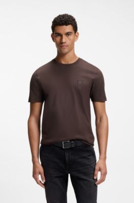 Cotton-jersey T-shirt with logo patch, Dark Brown