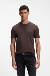 Cotton-jersey T-shirt with logo patch, Dark Brown