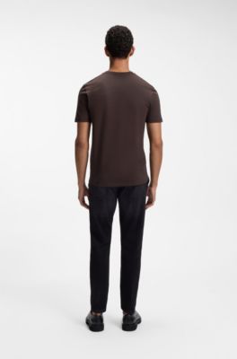 Cotton-jersey T-shirt with logo patch, Dark Brown