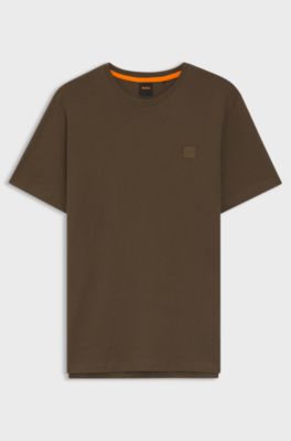 Cotton-jersey T-shirt with logo patch, Dark Brown