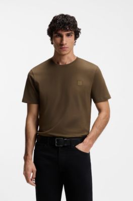 T-shirt in jersey di cotone con toppa con logo, Marrone scuro