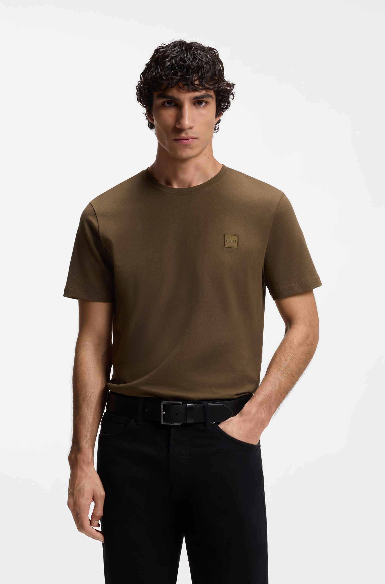 Boss Cotton-jersey T-shirt with logo patch herr