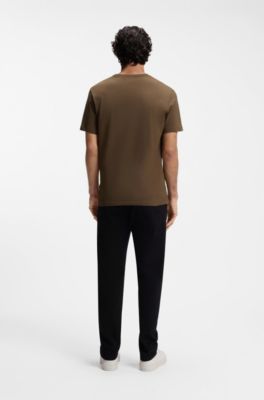 Cotton-jersey T-shirt with logo patch, Dark Brown