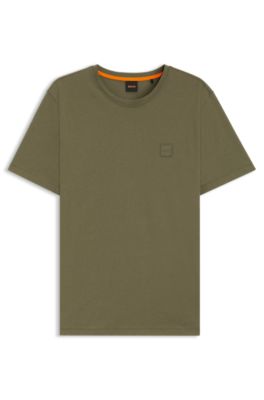 【Hugo Boss】Tales box logo クルーネック コットン Tシャツ ♪ BOSS - Cotton-jersey T-shirt with logo patch - Olive