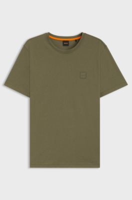 Cotton-jersey T-shirt with logo patch, Olive