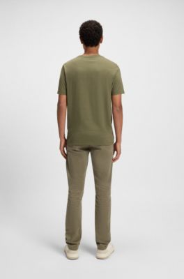 Cotton-jersey T-shirt with logo patch, Olive