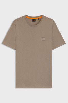 Cotton-jersey T-shirt with logo patch, Light Brown