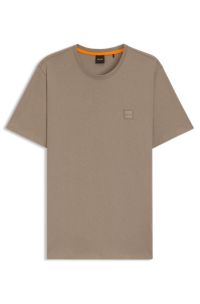Cotton-jersey T-shirt with logo patch, Light Brown