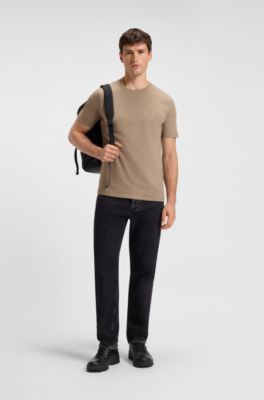 Cotton-jersey T-shirt with logo patch, Light Brown