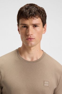 Cotton-jersey T-shirt with logo patch, Light Brown