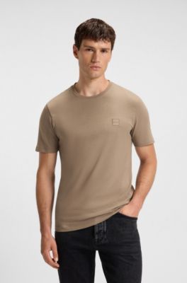 T-shirt van katoenen jersey met logopatch, Lichtbruin