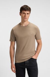 Cotton-jersey T-shirt with logo patch, Light Brown
