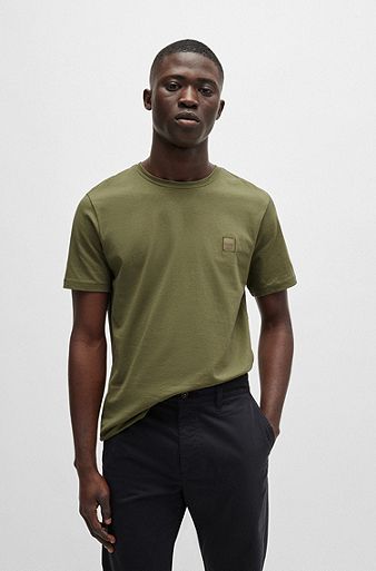 Cotton-jersey T-shirt with logo patch, Green