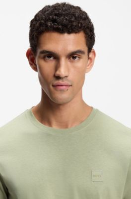 T-shirt van katoenen jersey met logopatch, Kalk