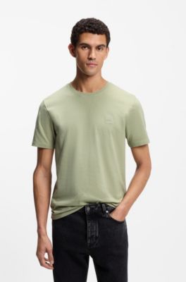 T-shirt van katoenen jersey met logopatch, Kalk
