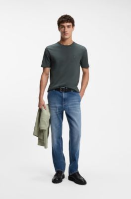 Cotton-jersey T-shirt with logo patch, Dark Green