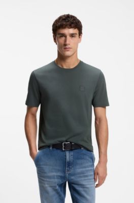Cotton-jersey T-shirt with logo patch, Dark Green