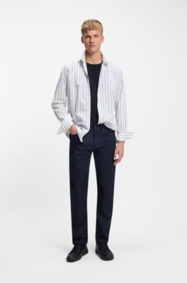 로고 패치 코튼 저지 티셔츠, 다크 블루