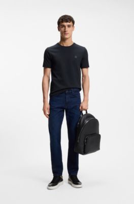 Cotton-jersey T-shirt with logo patch, Dark Blue