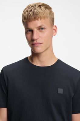 로고 패치 코튼 저지 티셔츠, 다크 블루
