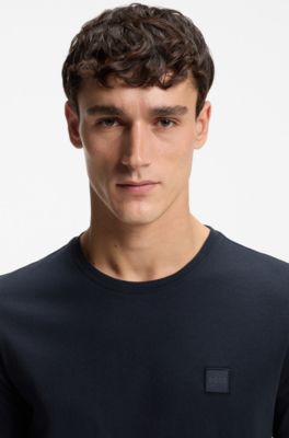 T-shirt in jersey di cotone con toppa con logo, Blu scuro