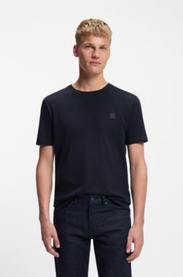 로고 패치 코튼 저지 티셔츠, 다크 블루