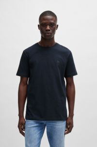 Camiseta de punto de algodón con parche de logo, Azul oscuro