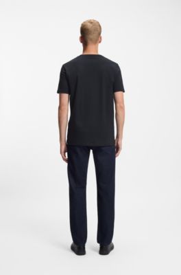 로고 패치 코튼 저지 티셔츠, 다크 블루