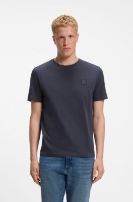 Cotton-jersey T-shirt with logo patch, Dark Blue