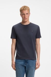 Cotton-jersey T-shirt with logo patch, Dark Blue