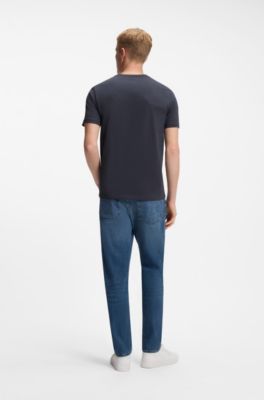 Cotton-jersey T-shirt with logo patch, Dark Blue