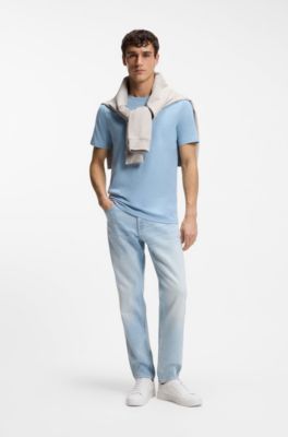 Cotton-jersey T-shirt with logo patch, Light Blue